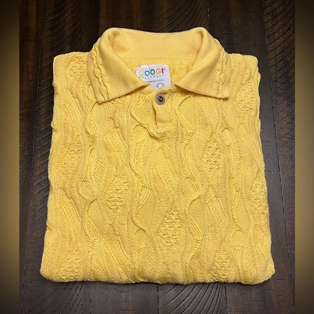 Coogi Basics Authentic Mens Yellow Cotton Knit Short Sleeve Sweater Size 3XL